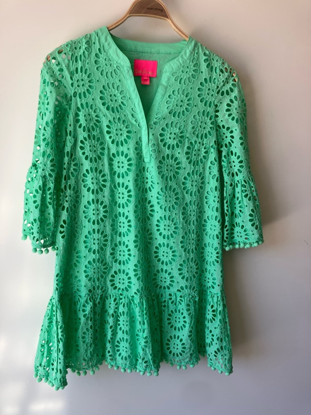 LILLY PULITZER BEKAH Resort Wear Patina Green Eyelet Dress with Pom Poms Size XS - Picture 1 of 9
